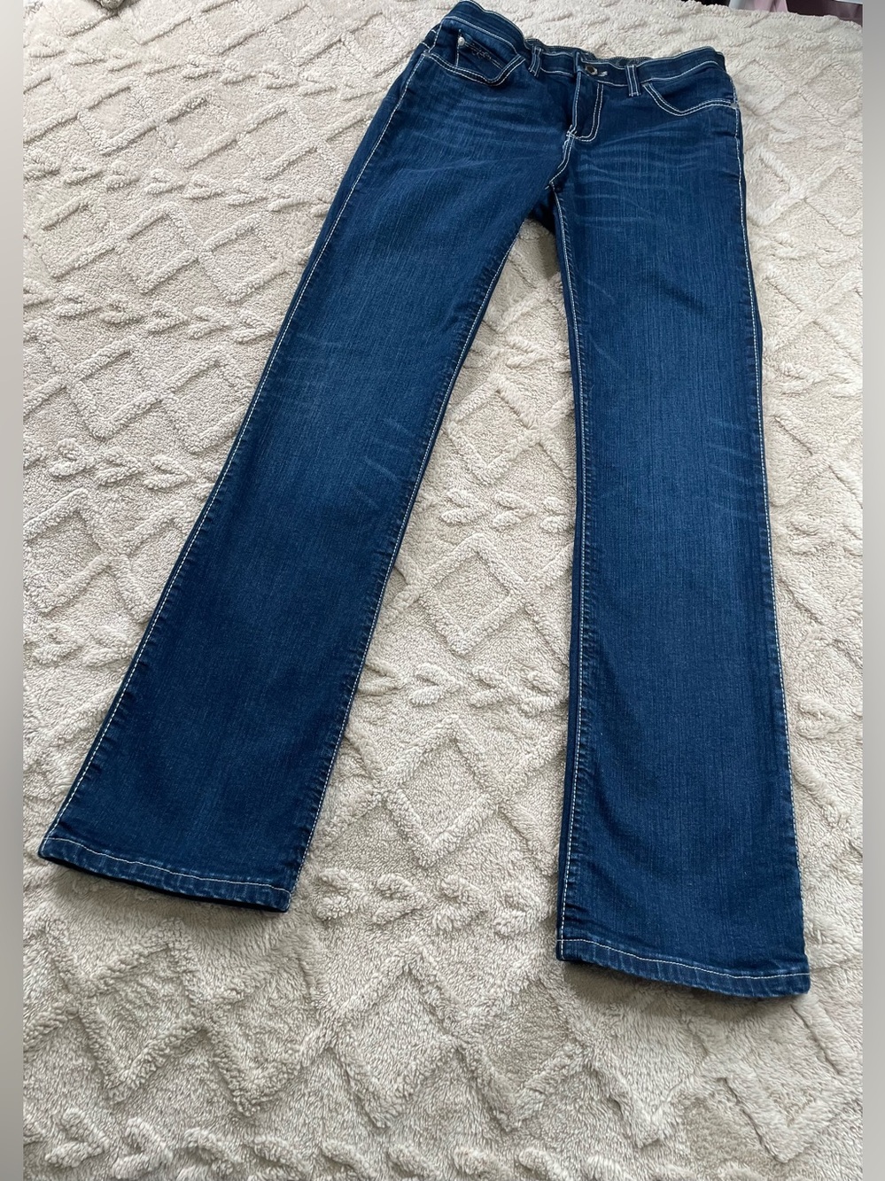 Wrangler Dark Indigo Flare Jeans W/ White Stitching ~ Sz‎ 5/6 Q Baby Jeans